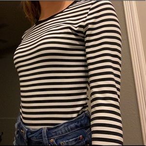 Long sleeve black and white striped shirt